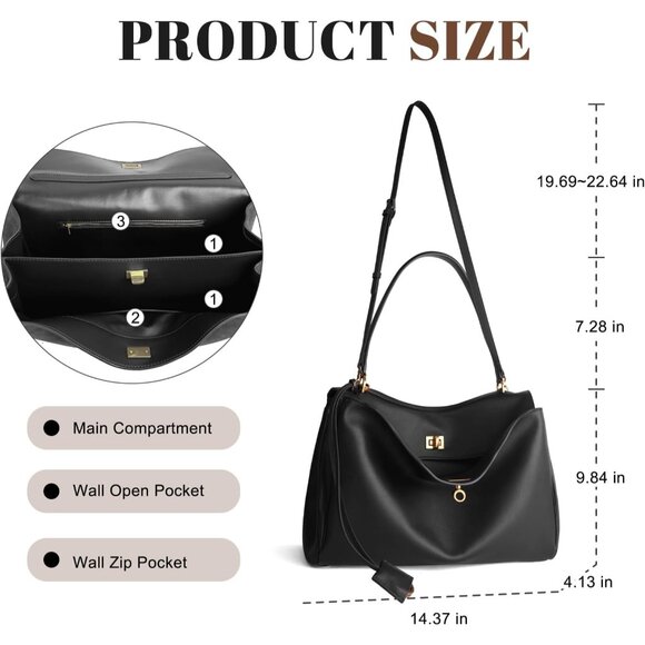 Spacious Genuine Leather Tote Bag with Adjustable Strap - Chic Travel Handbag - Picture 3 of 6